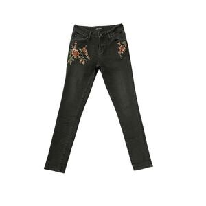 Dear John Black Wash Floral Embroidered Skinny Gisele Jeans Women Size 24